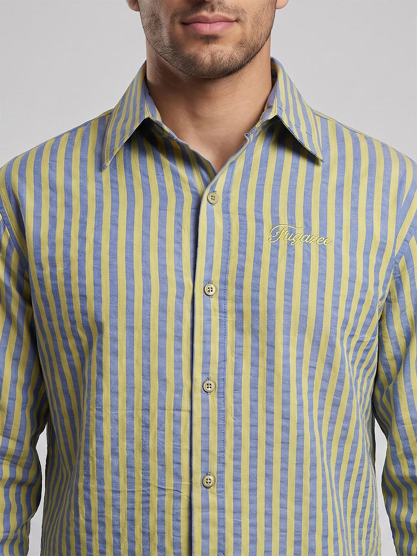 Warm Green & Blue Striped Cropped Shirt Shirts Fugazee