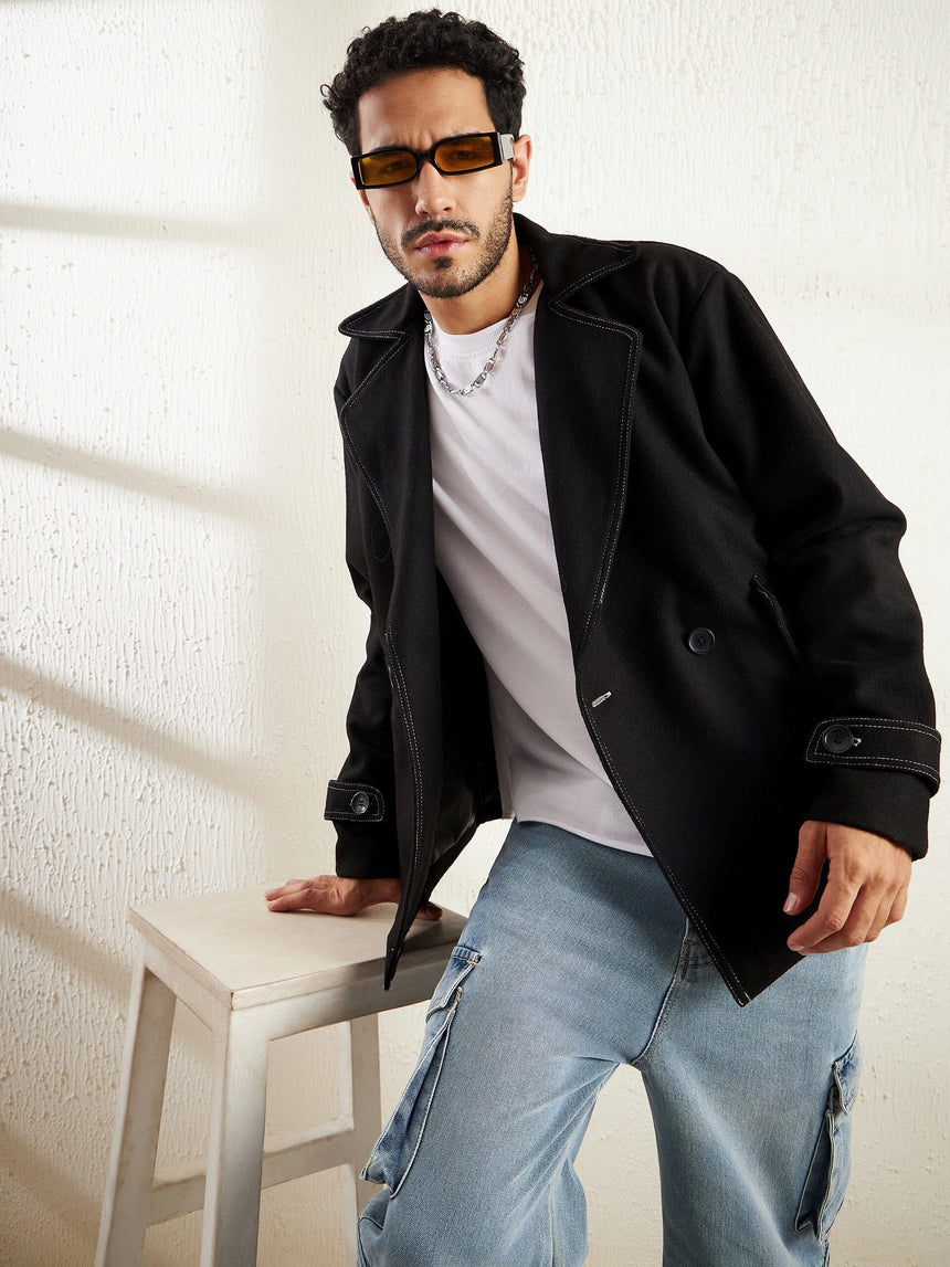 Black Contrast Stitch Blazer Jackets Fugazee