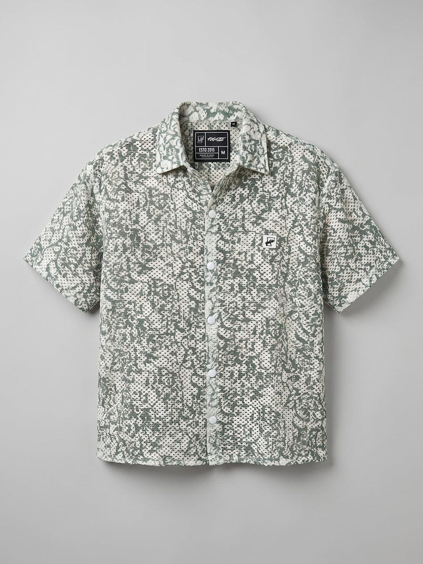 Green Floral Mesh Cropped Shirt Shirts Fugazee