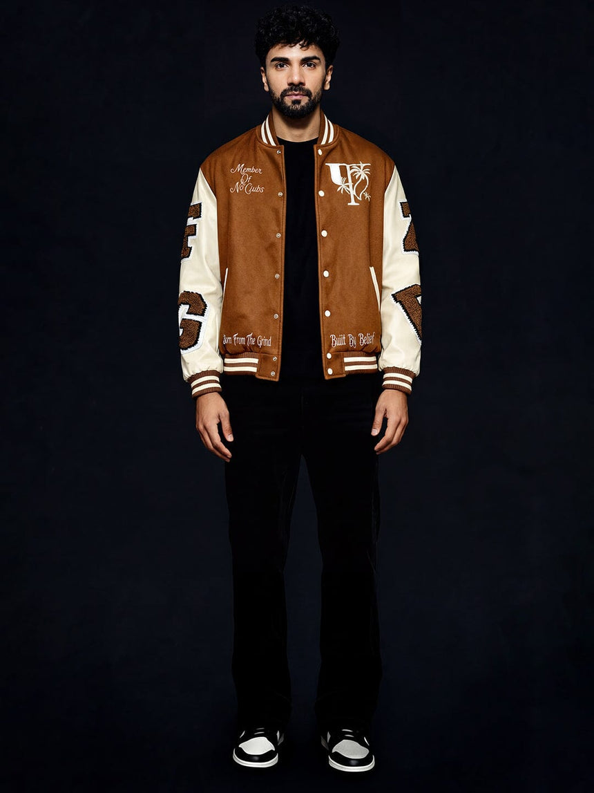 Brown Woollen Letterman Varsity Jacket Jackets Fugazee