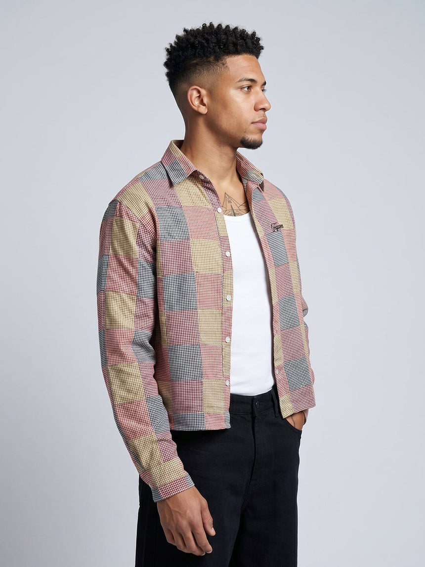 Checkered Patchwork Cropped Shirt Shirts Fugazee