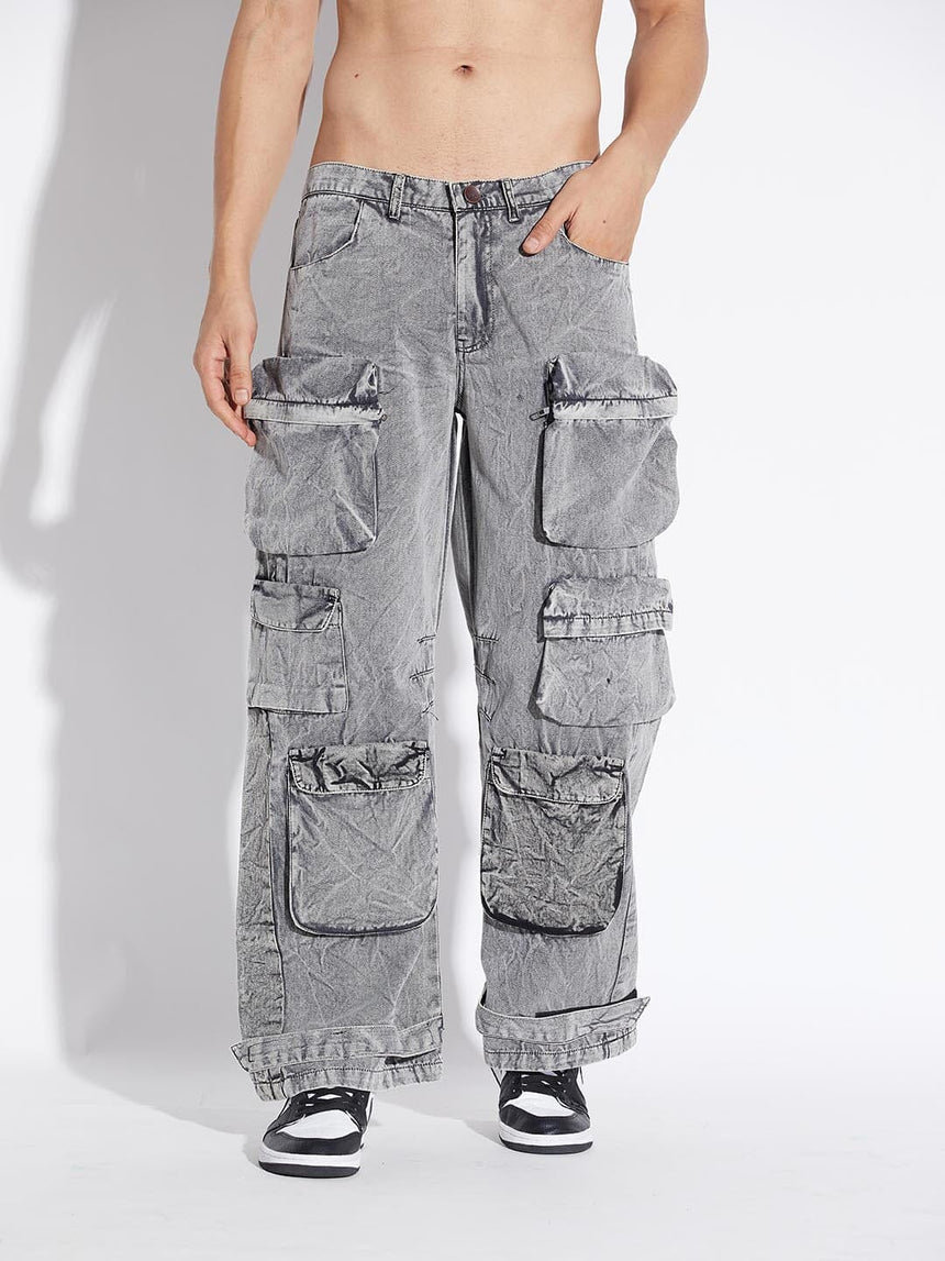 Stone Washed Baggy Cargo Pants Trousers Fugazee