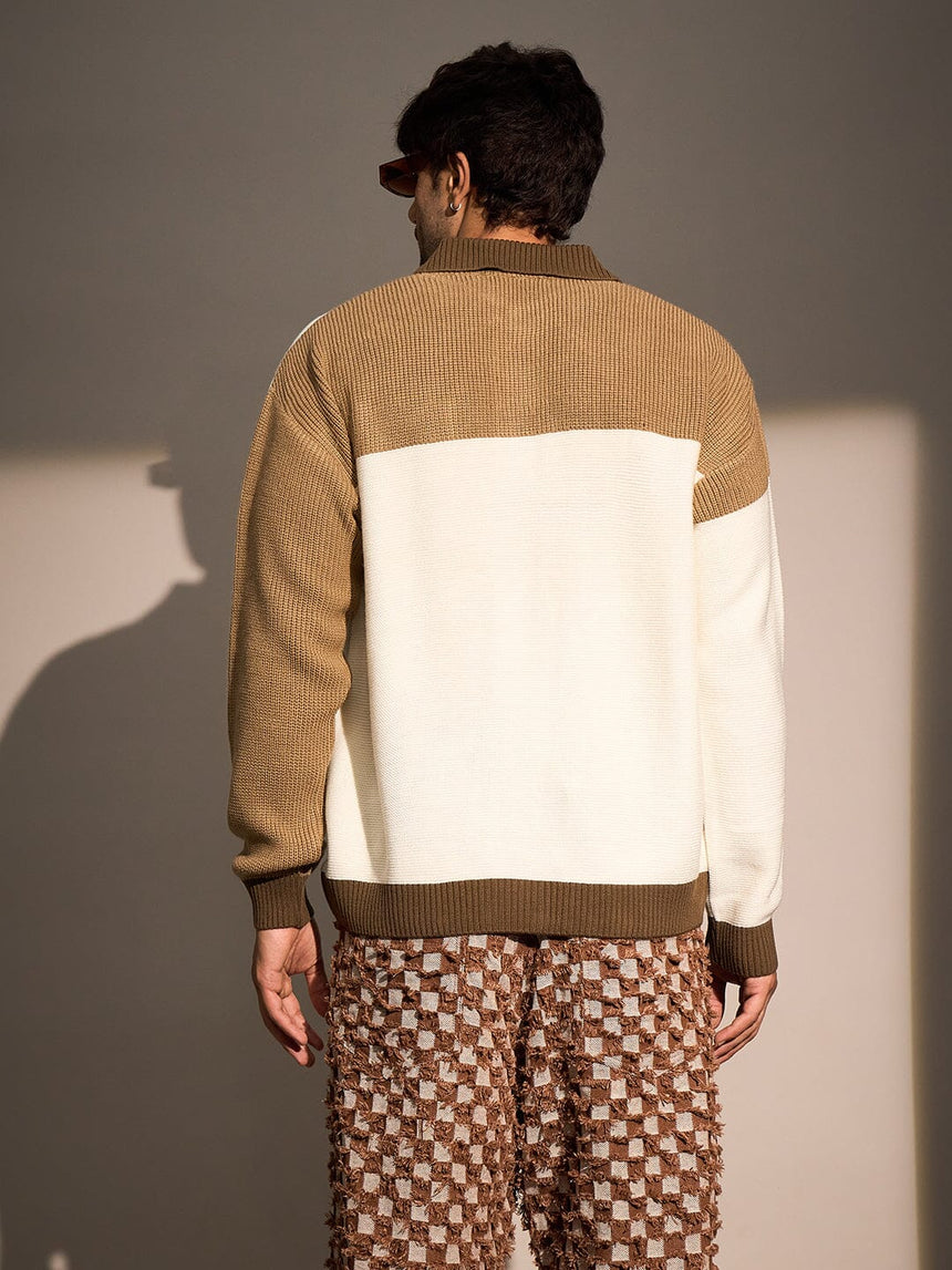 Beige & Brown Monogram Cardigan Sweaters Fugazee