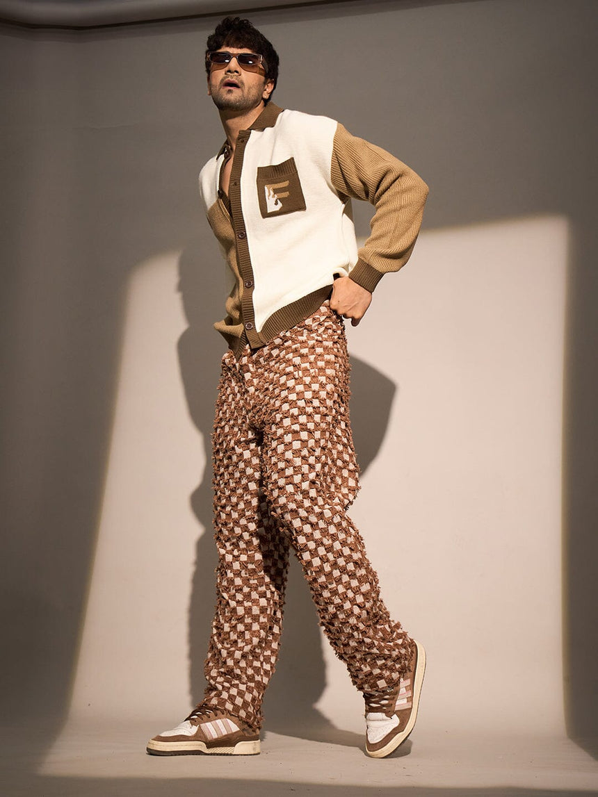 Beige & Brown Monogram Cardigan Sweaters Fugazee