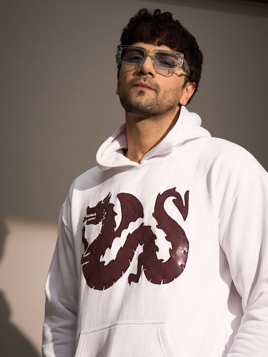 White Dragon Embroidery Oversized Hoodie Sweatshirts Fugazee