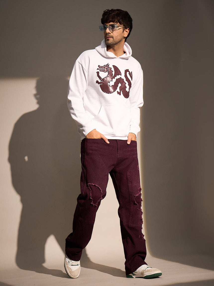 White Dragon Embroidery Oversized Hoodie Sweatshirts Fugazee