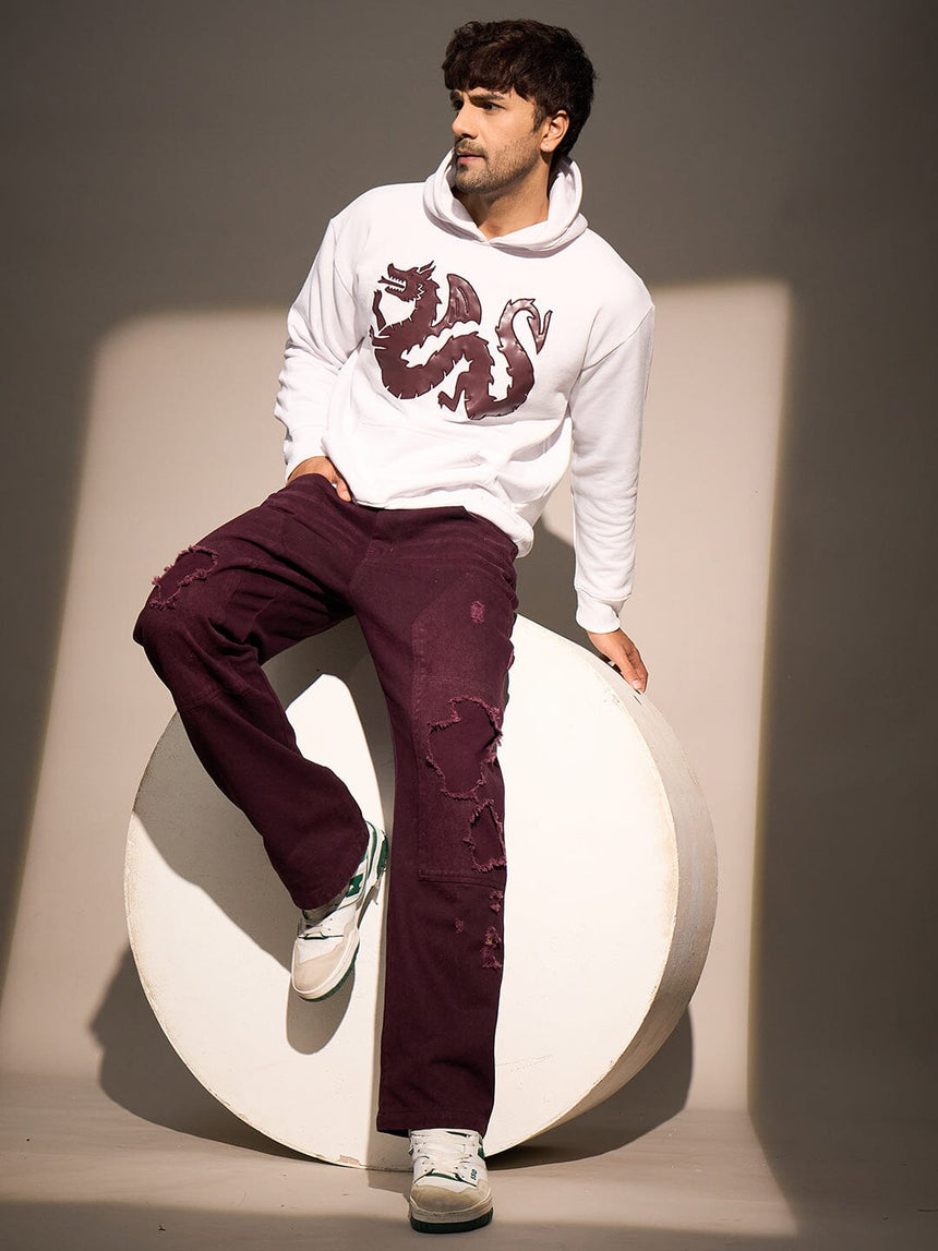 White Dragon Embroidery Oversized Hoodie Sweatshirts Fugazee