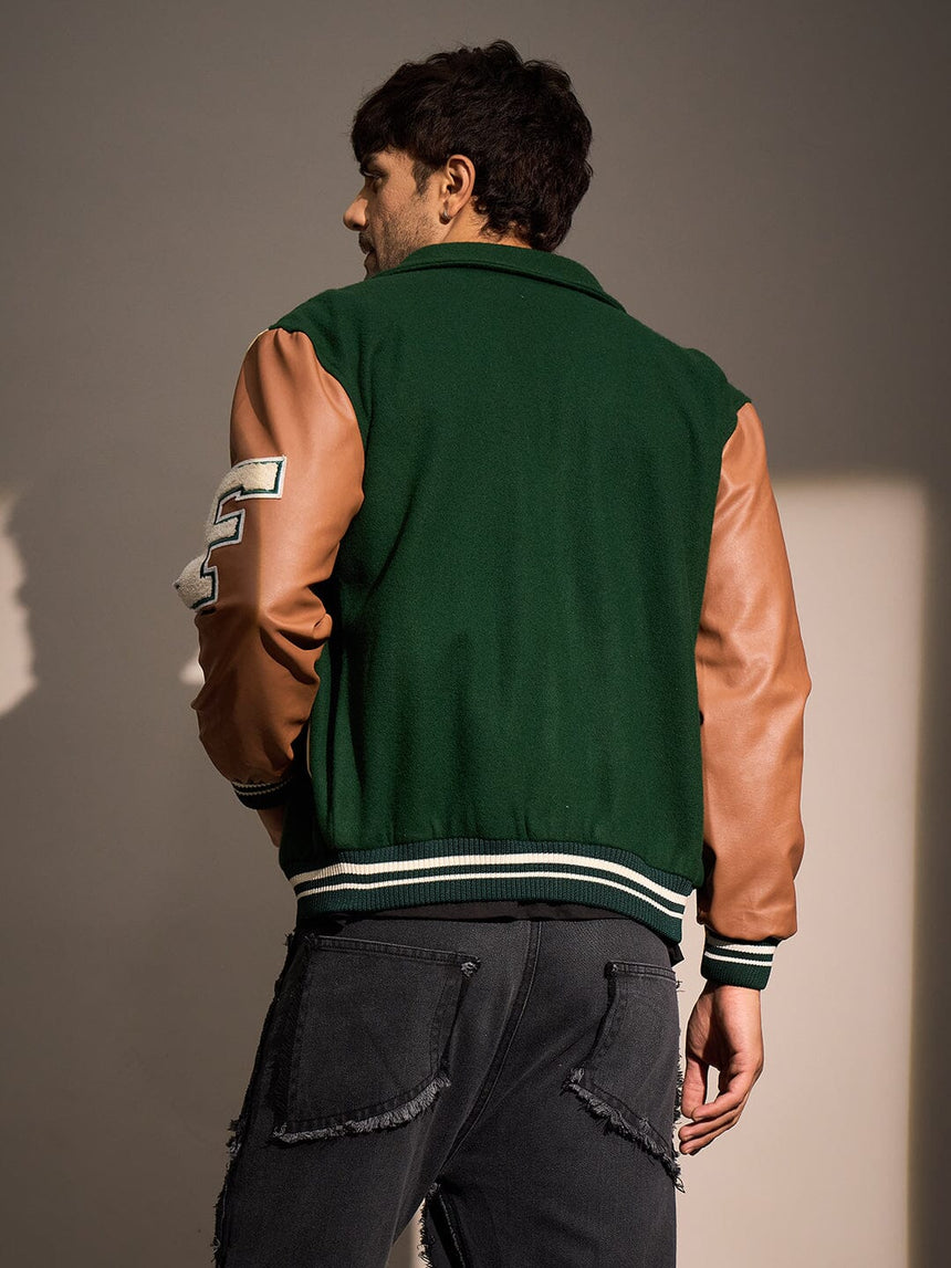 Green Statement Woollen Varsity Jacket Jackets Fugazee