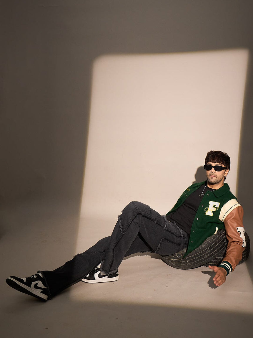 Green Statement Woollen Varsity Jacket Jackets Fugazee