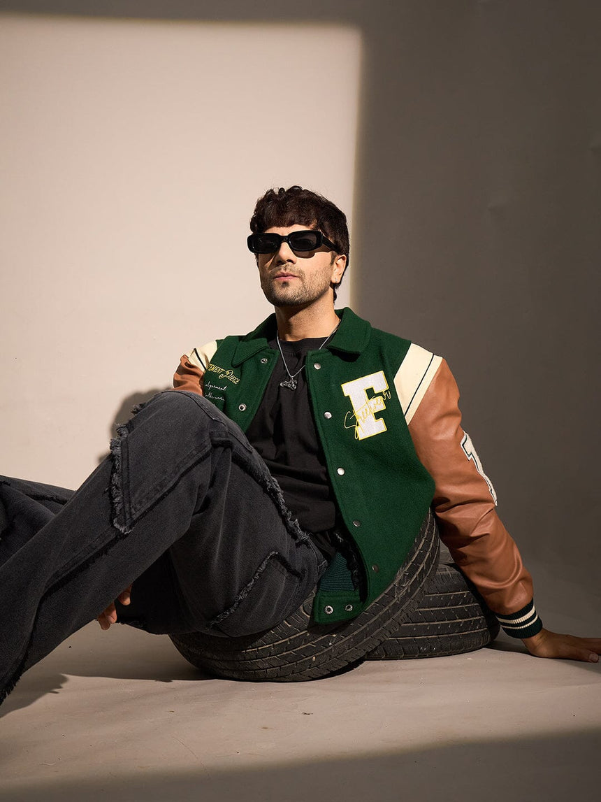 Green Statement Woollen Varsity Jacket Jackets Fugazee