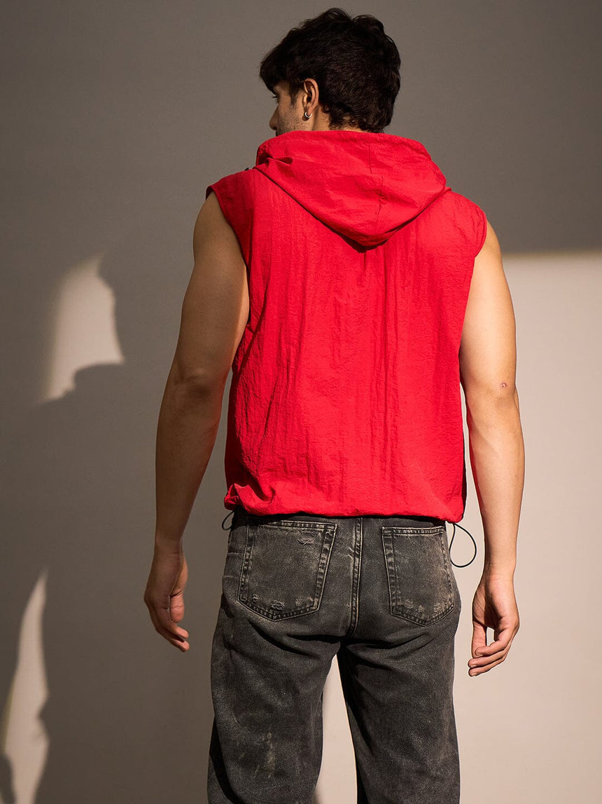 Red Crushed Nylon Sleeveless Windbreaker Jacket Jackets Fugazee