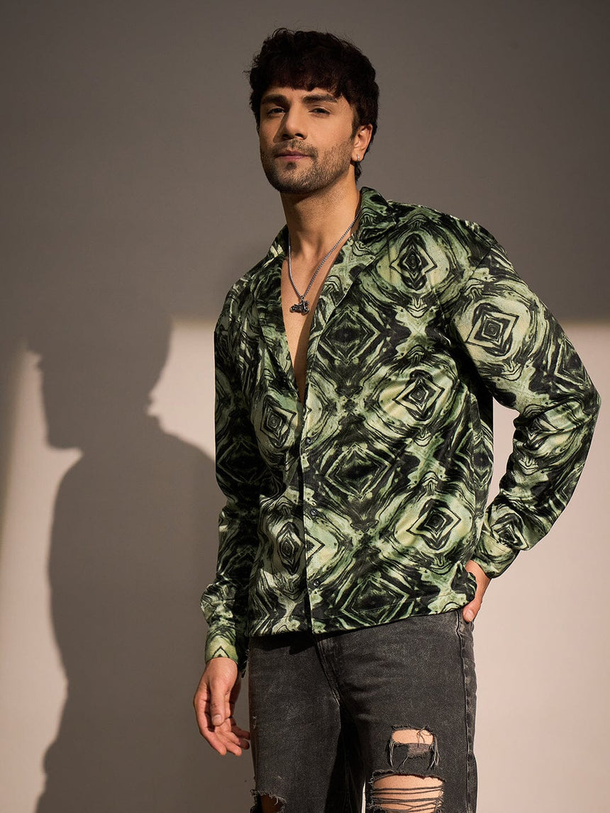 Green Textured Velveteen Cuban Shirt Shirts Fugazee