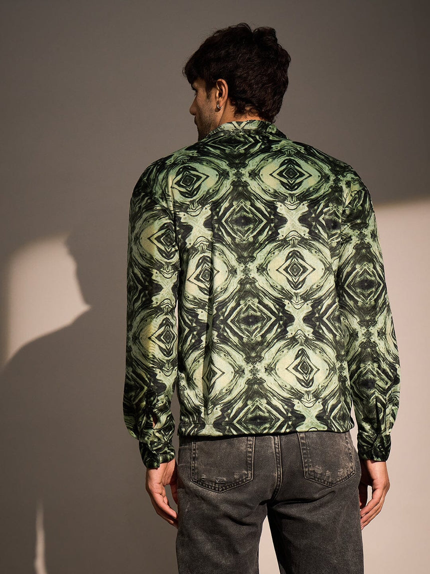 Green Textured Velveteen Cuban Shirt Shirts Fugazee