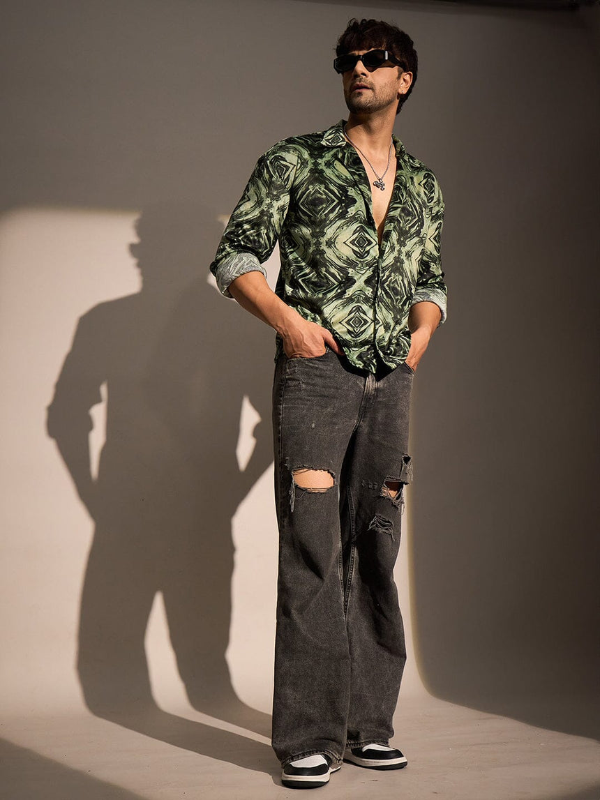 Green Textured Velveteen Cuban Shirt Shirts Fugazee