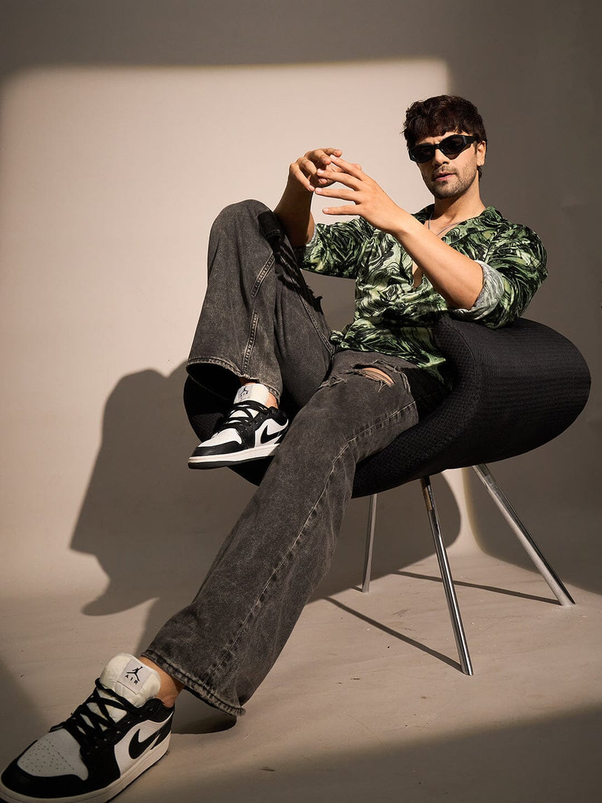 Green Textured Velveteen Cuban Shirt Shirts Fugazee