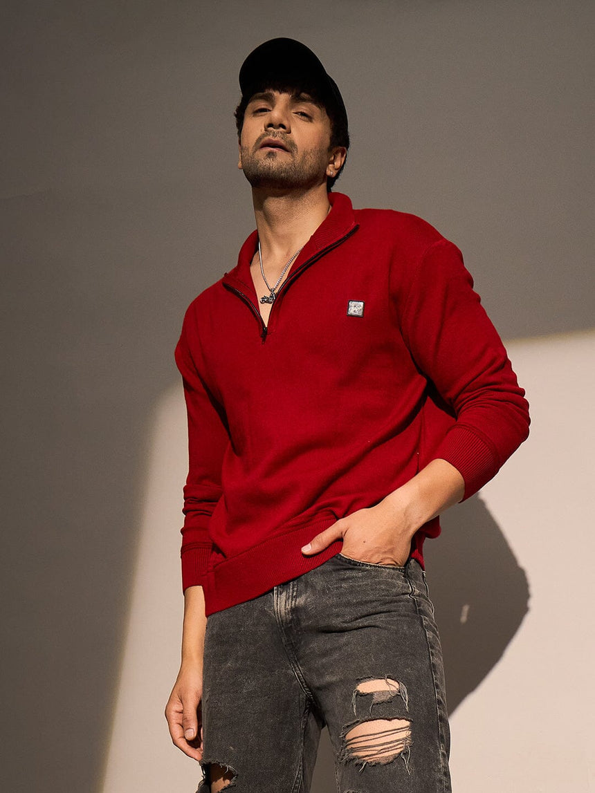 Red Turtle Neck Quarter Zip Sweater Sweaters Fugazee