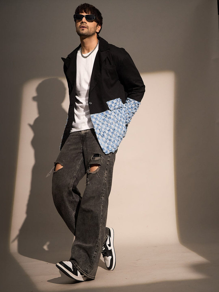 Black & Denim Oversized Blazer Jackets Fugazee