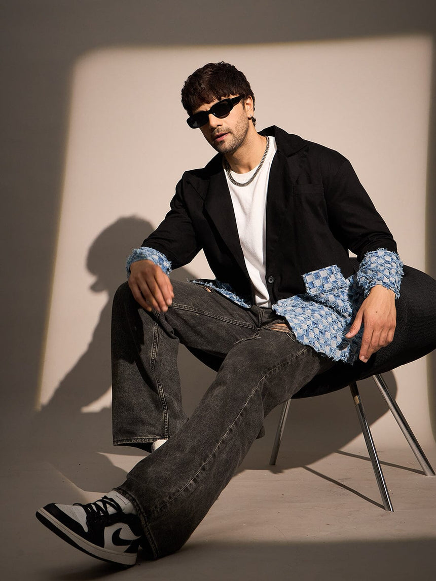 Black & Denim Oversized Blazer Blazer Fugazee