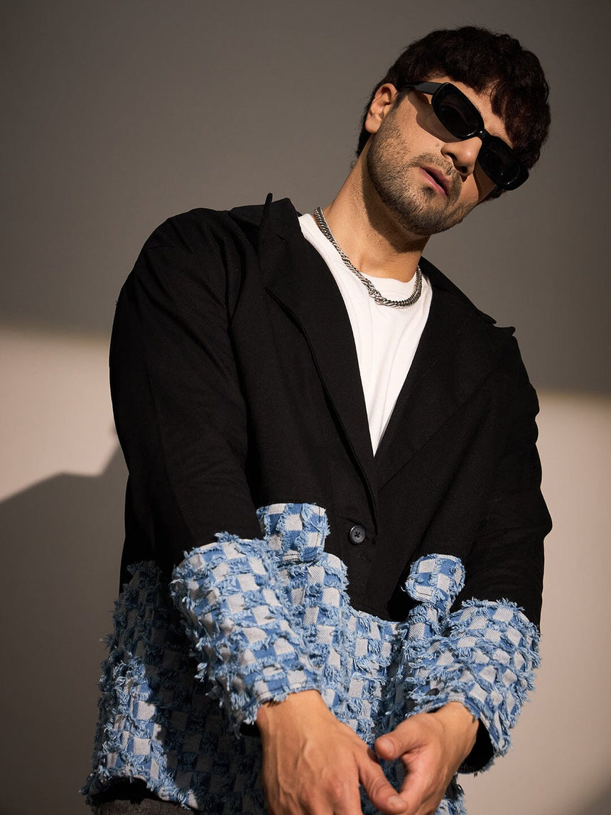 Black & Denim Oversized Blazer Jackets Fugazee