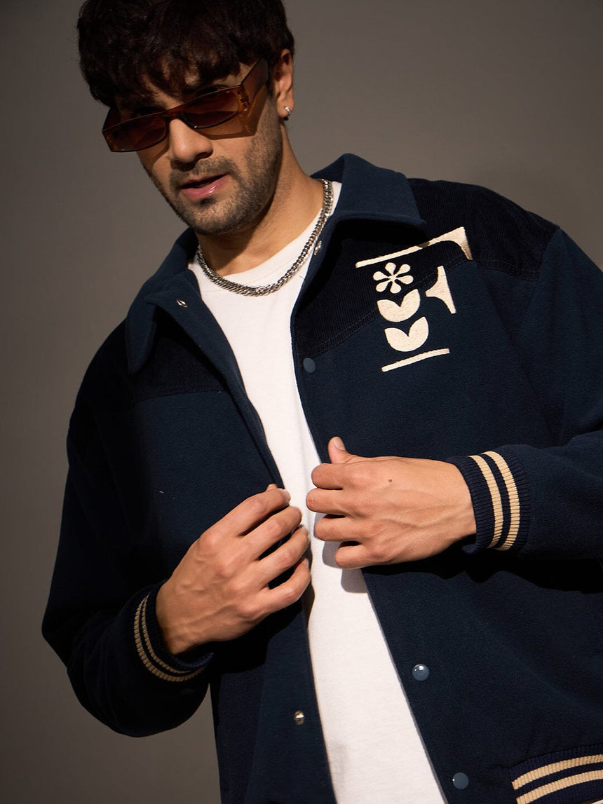 Navy Polar Fleece Varsity Jacket Jackets Fugazee