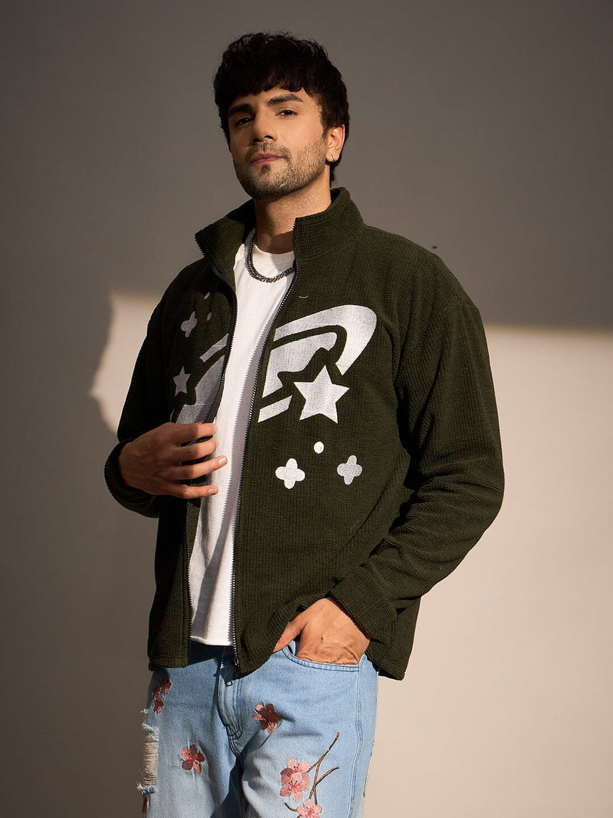 Dark Green Box Fleece Harrington Jacket Jackets Fugazee