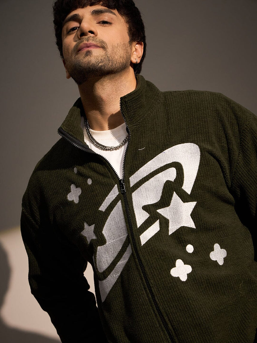 Dark Green Box Fleece Harrington Jacket Jackets Fugazee