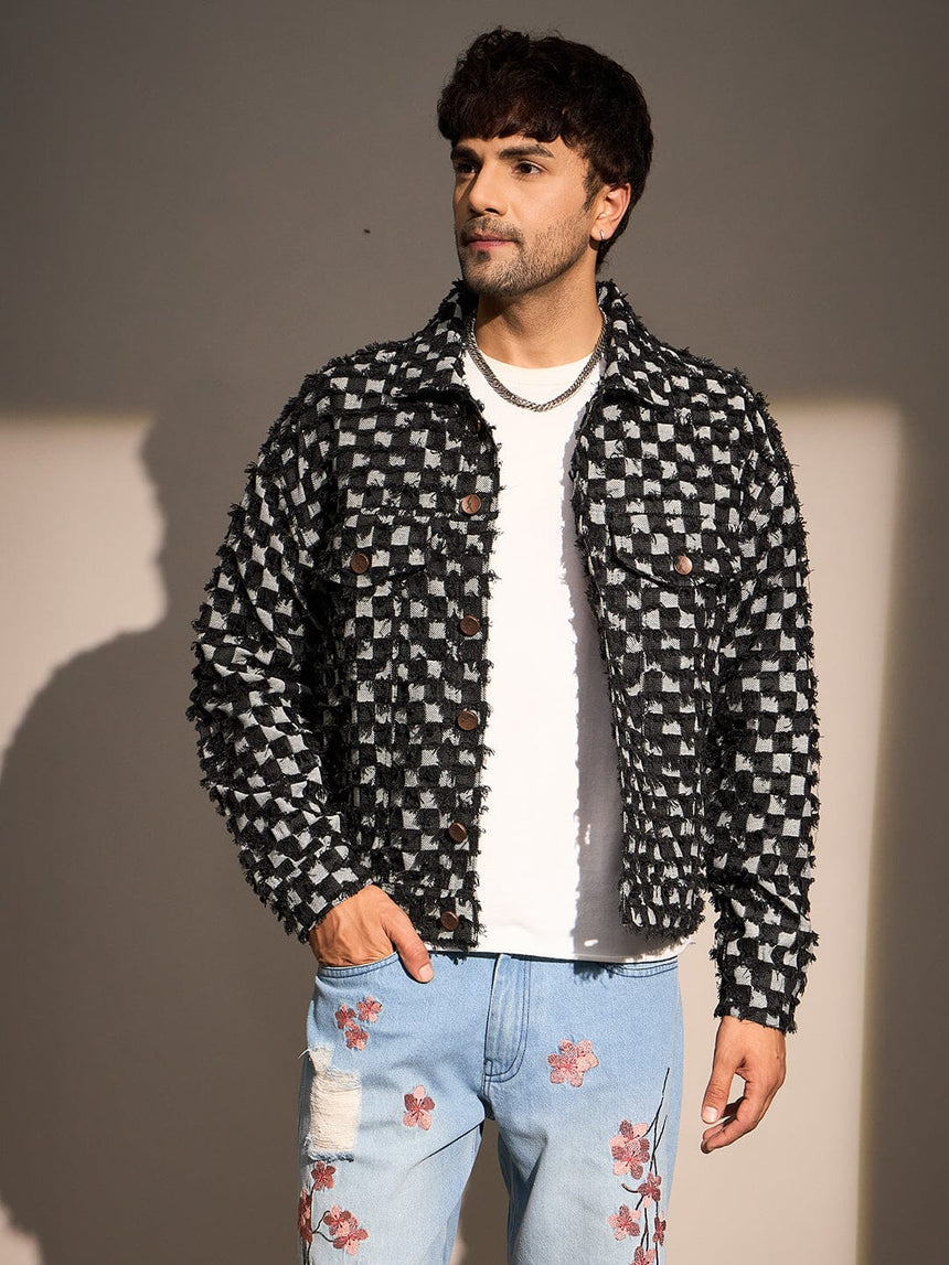 Black Frayed Denim Oversized Jacket Jackets Fugazee