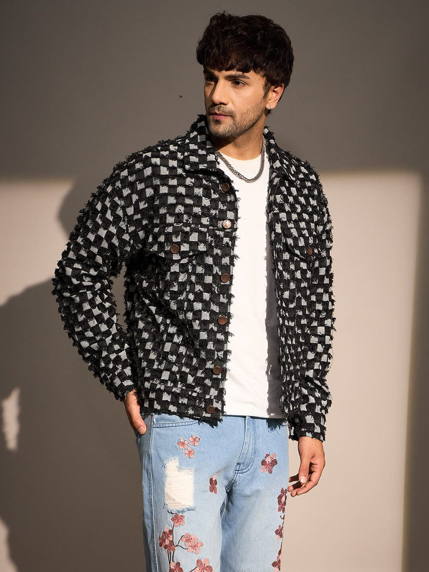 Black Frayed Denim Oversized Jacket Jackets Fugazee