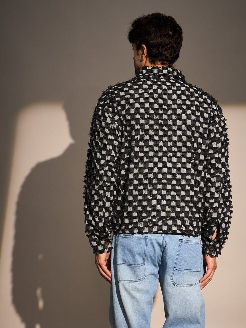 Black Frayed Denim Oversized Jacket Jackets Fugazee