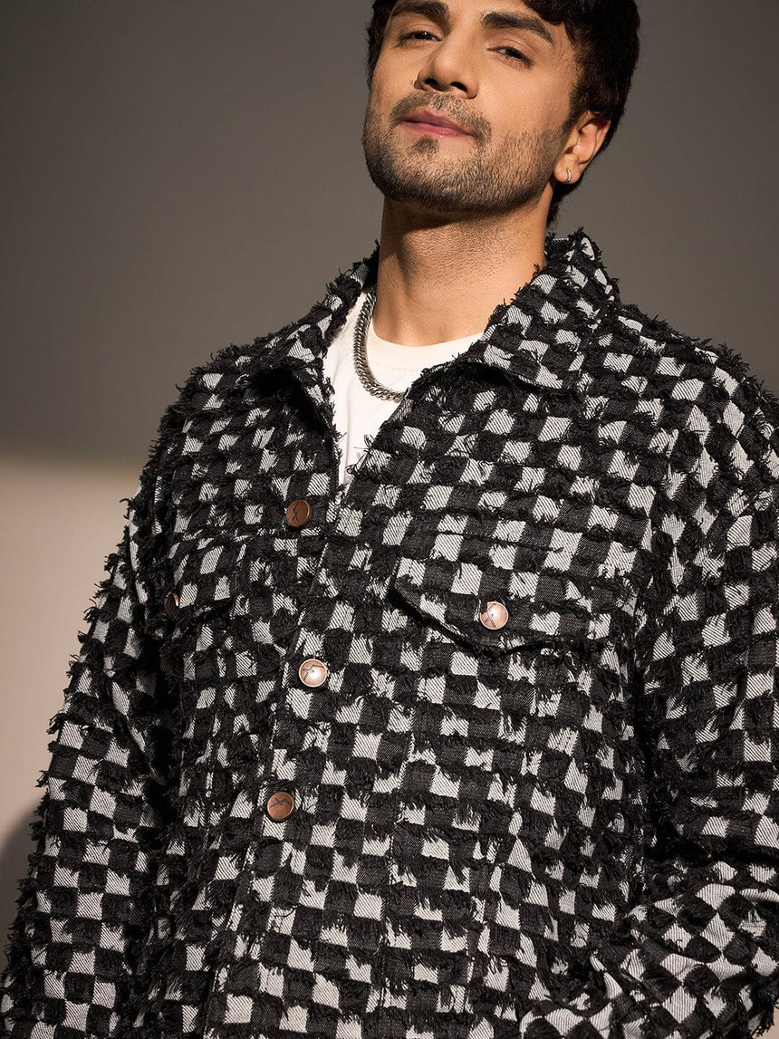 Black Frayed Denim Oversized Jacket Jackets Fugazee