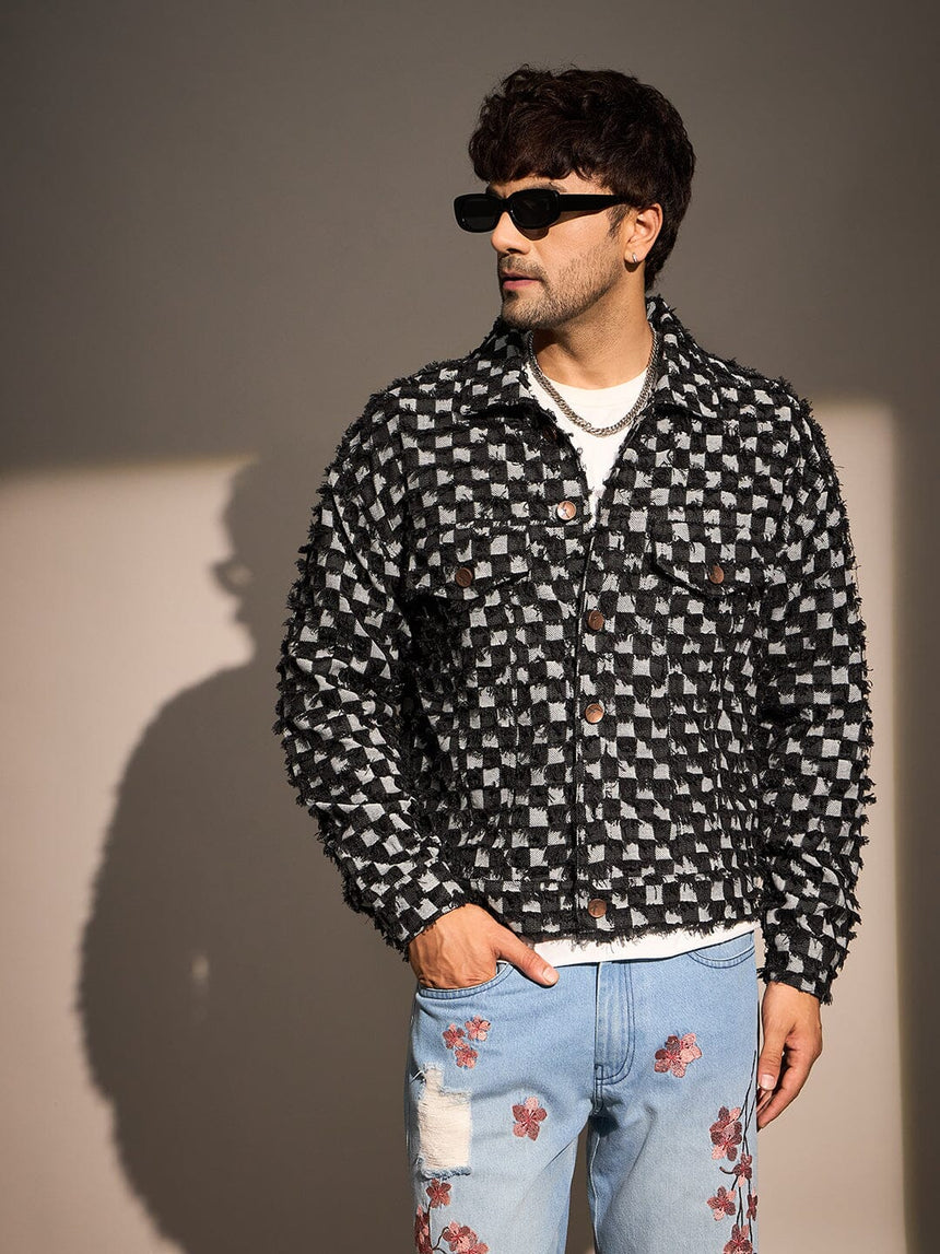 Black Frayed Denim Oversized Jacket Jackets Fugazee