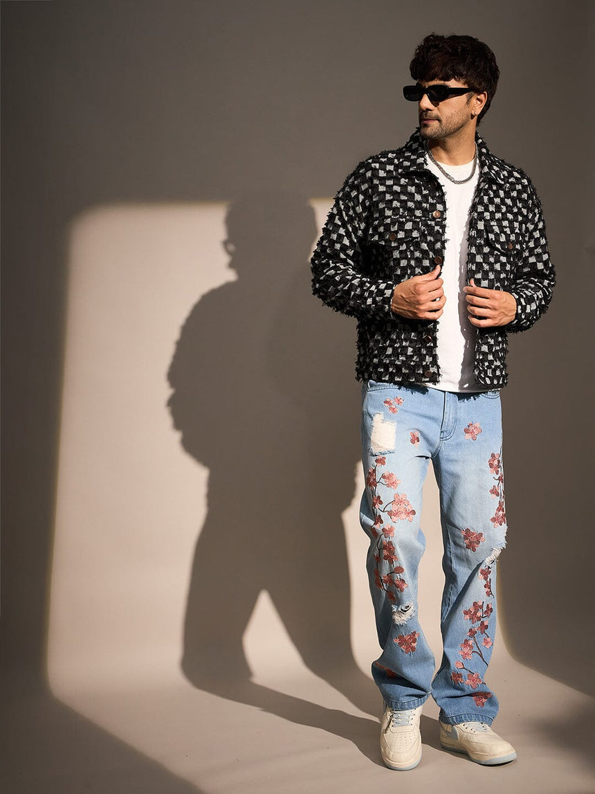 Black Frayed Denim Oversized Jacket Jackets Fugazee