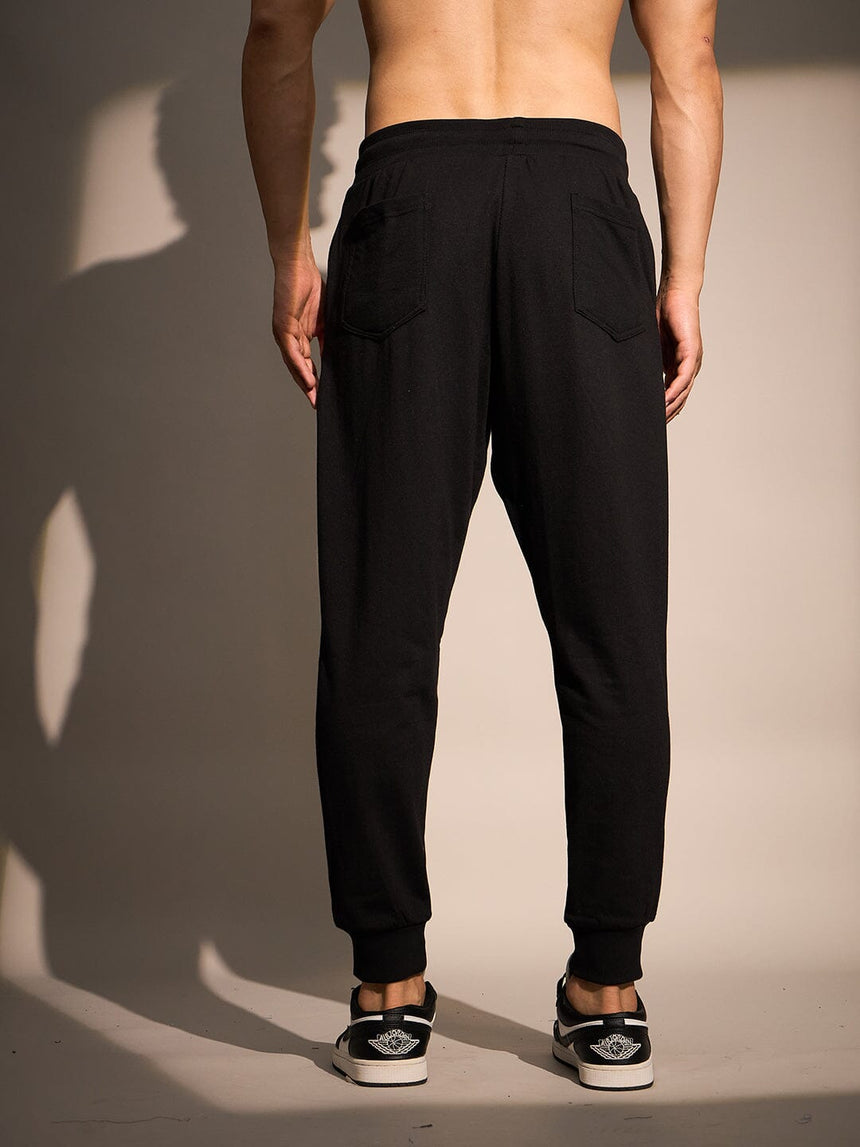 Black Rose Embroidered Relaxed Fit Joggers Trackpants Fugazee
