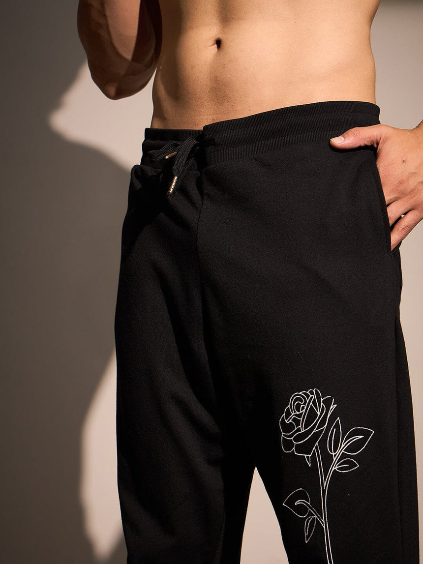 Black Rose Embroidered Oversized Tracksuit Tracksuits Fugazee