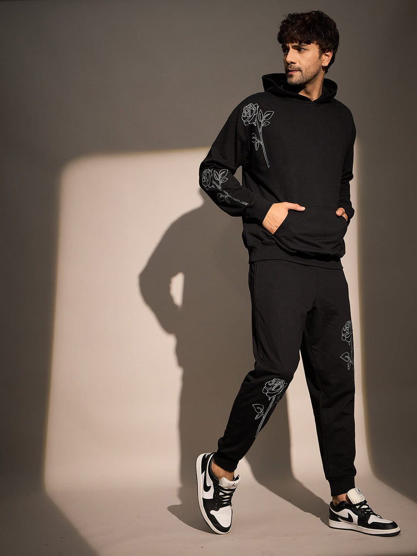 Black Rose Embroidered Oversized Tracksuit Tracksuits Fugazee