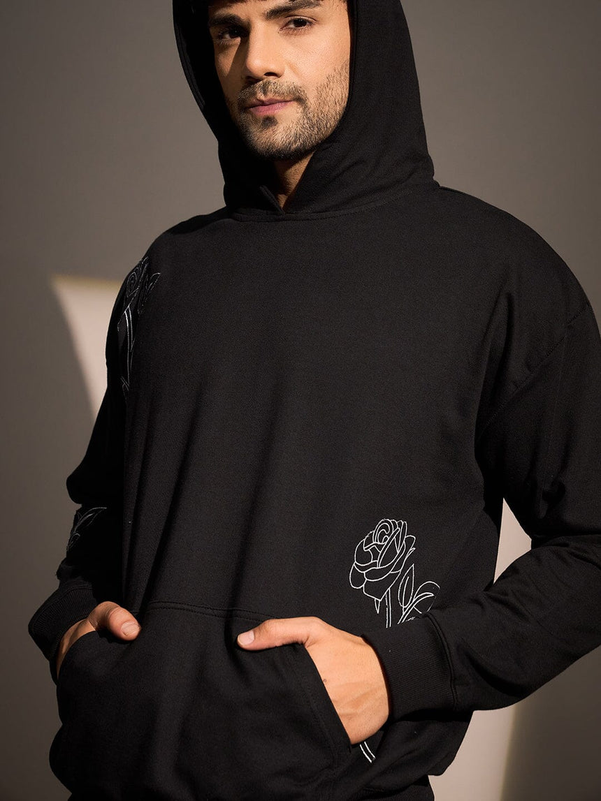 Black Rose Embroidered Oversized Tracksuit Tracksuits Fugazee