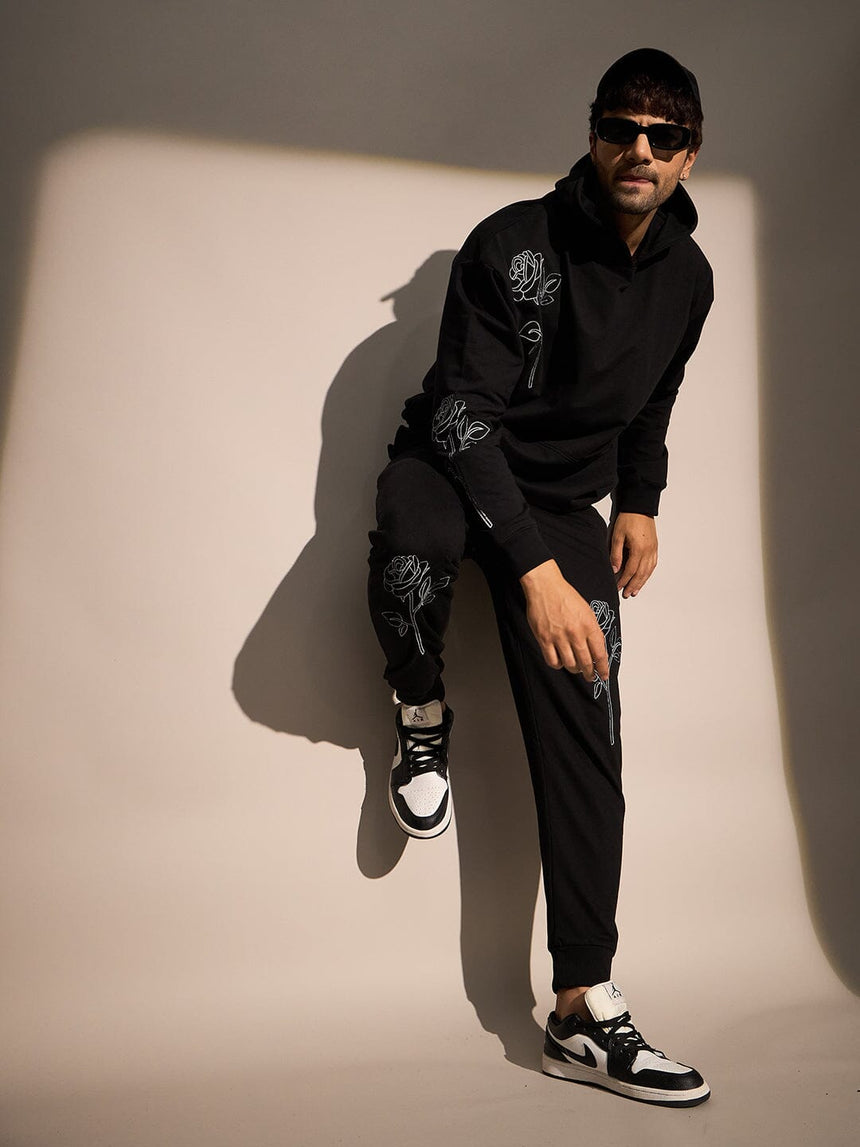 Black Rose Embroidered Oversized Tracksuit Tracksuits Fugazee