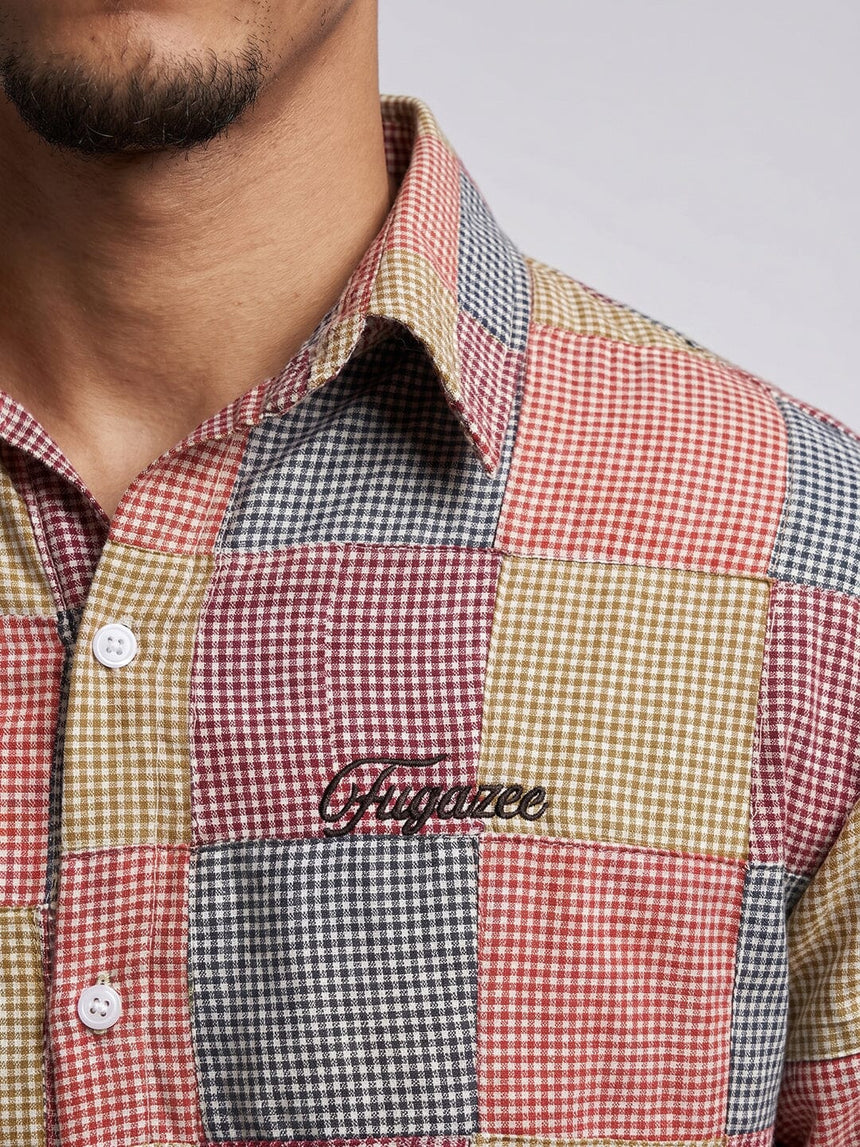 Checkered Patchwork Cropped Shirt Shirts Fugazee
