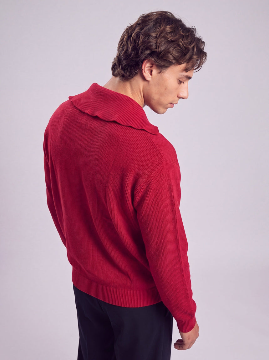 Red Heavy Knit Polo Sweater Sweaters Fugazee