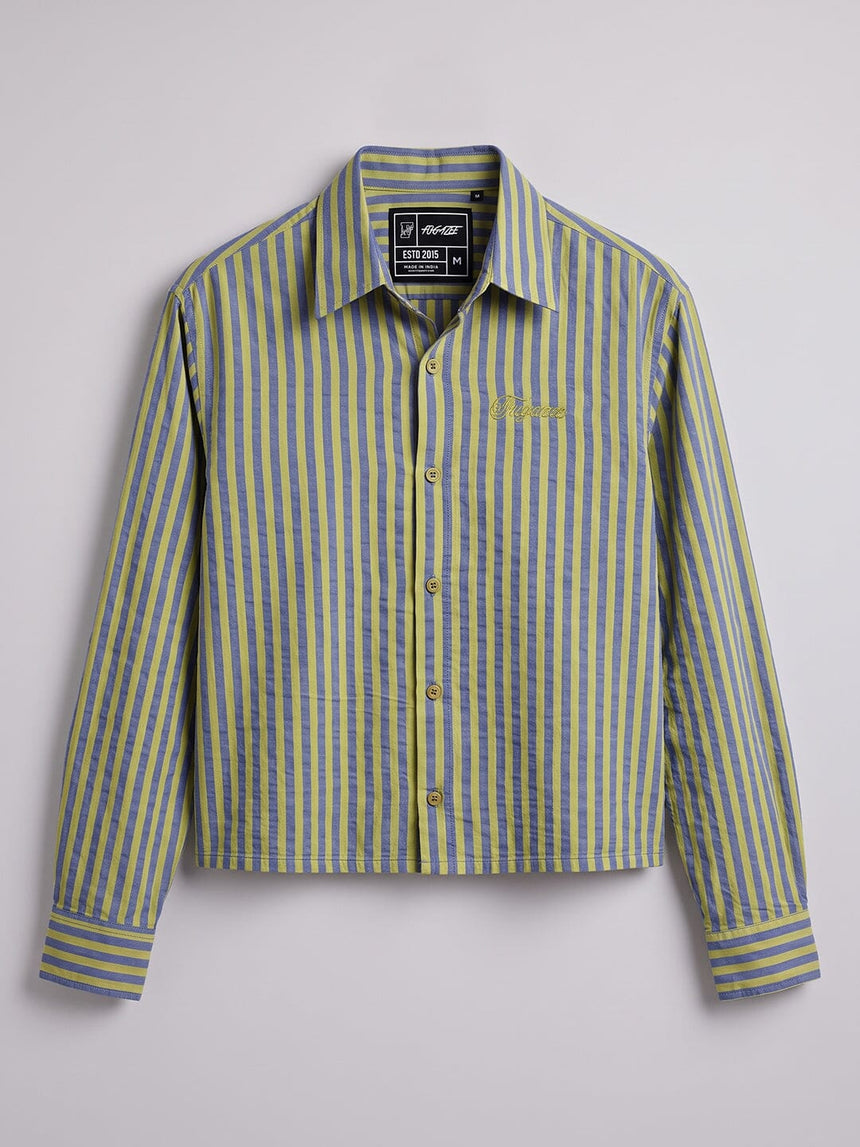 Warm Green & Blue Striped Cropped Shirt Shirts Fugazee