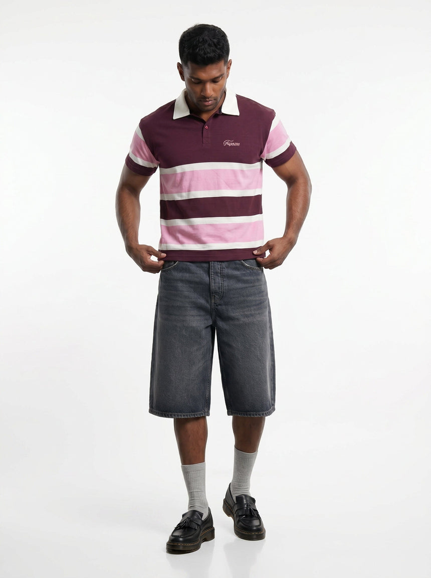 Crimson Striped Cropped Polo Tshirt T-Shirts Fugazee