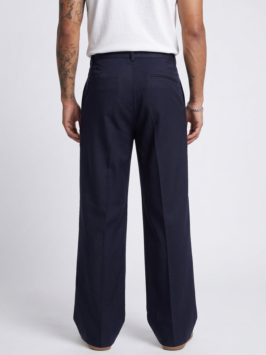 Navy Wide Leg Pleated Trousers Trousers Fugazee