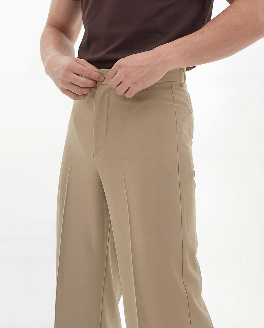 Beige High waisted Bell Bottom Trousers Trousers Fugazee