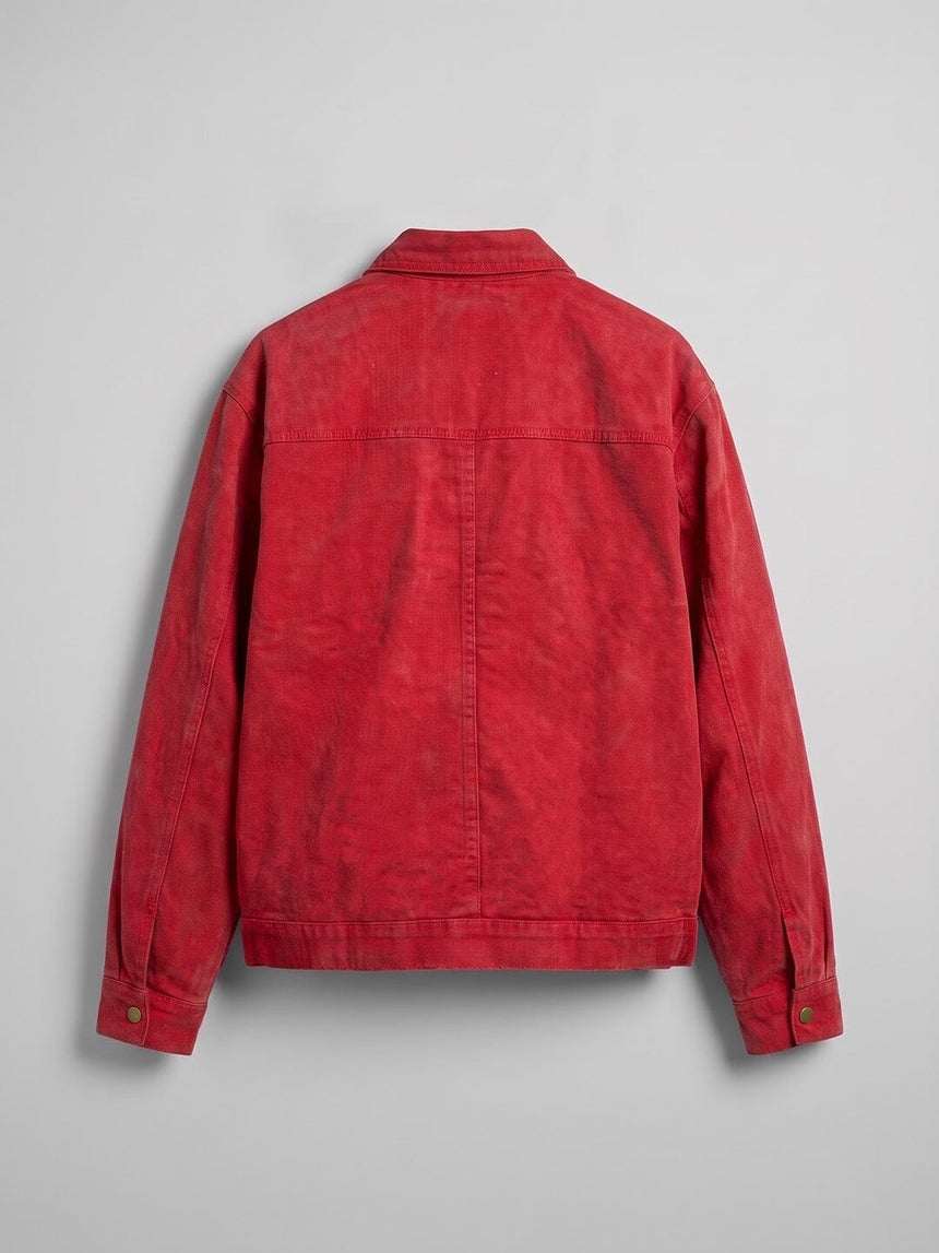 Red Washed Denim Fireman Clasp Jacket Jackets Fugazee