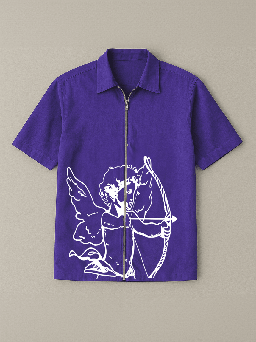 Purple Cupid Graphic Zipped Shirt Shirts Fugazee