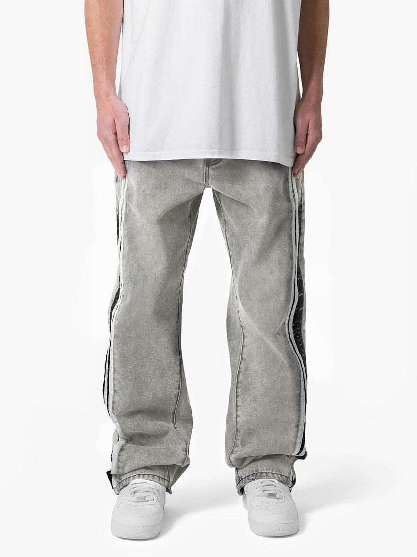 White Washed Baggy Snake Skin Stripe Denim Jeans Fugazee