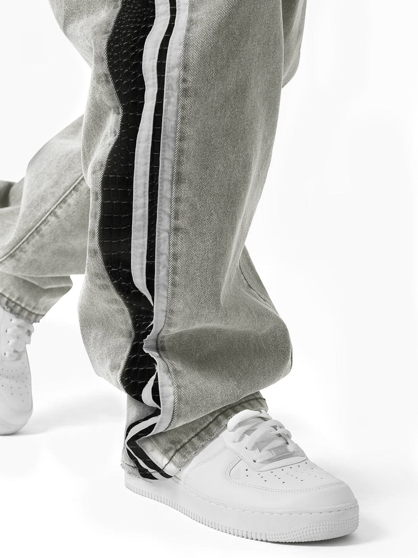 White Washed Baggy Snake Skin Stripe Denim Jeans Fugazee