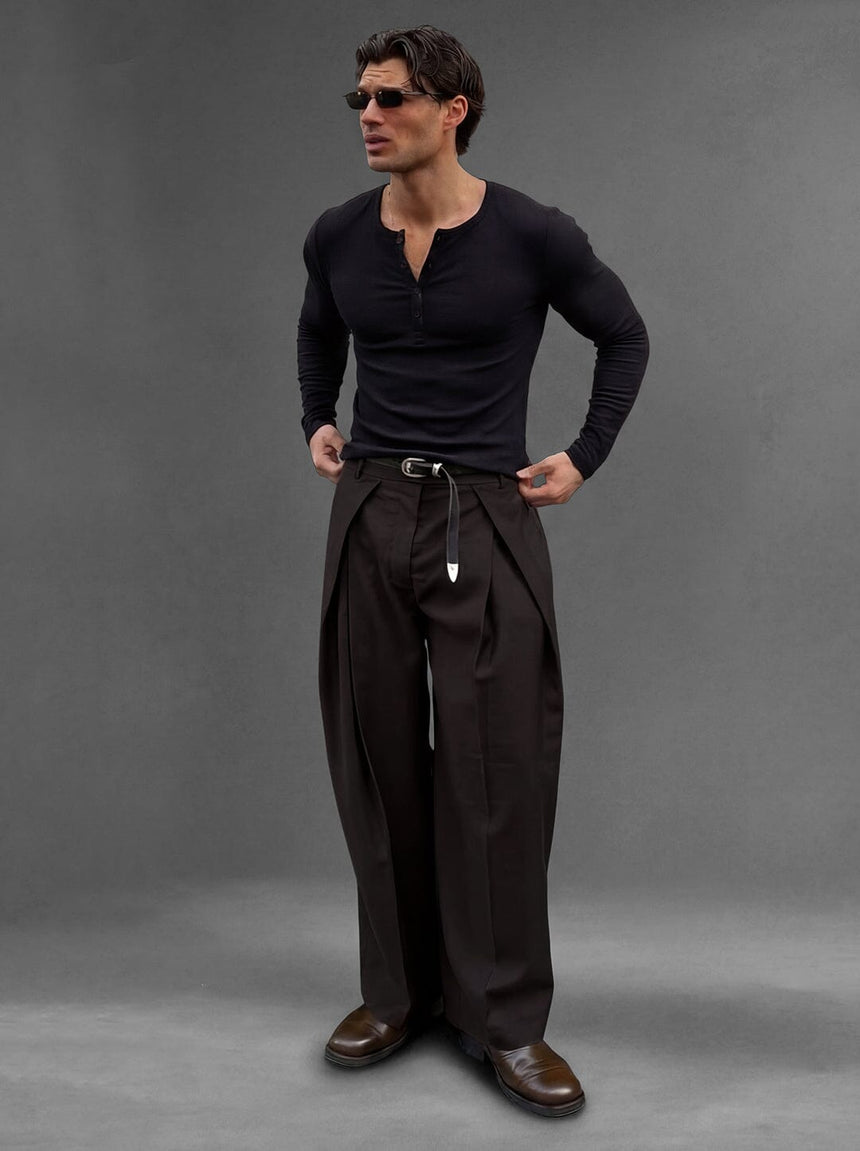 Coffee Brown Korean Pleated Trousers Trousers Fugazee
