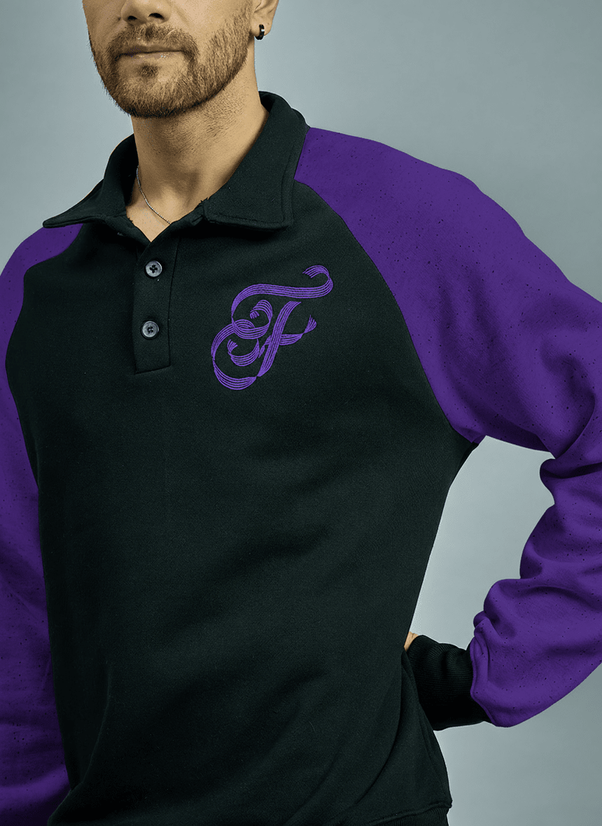 Black & Purple Raglan Polo Sweatshirt Sweatshirts Fugazee