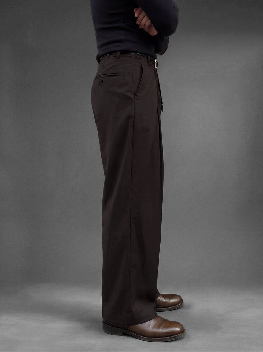 Coffee Brown Korean Pleated Trousers Trousers Fugazee